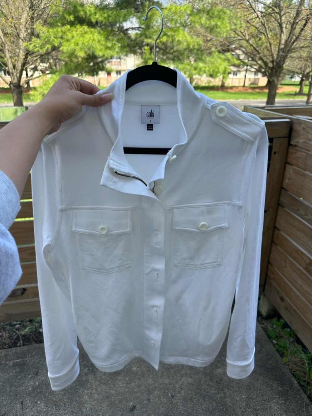 CAbi White Military-Style Button Front Jacket